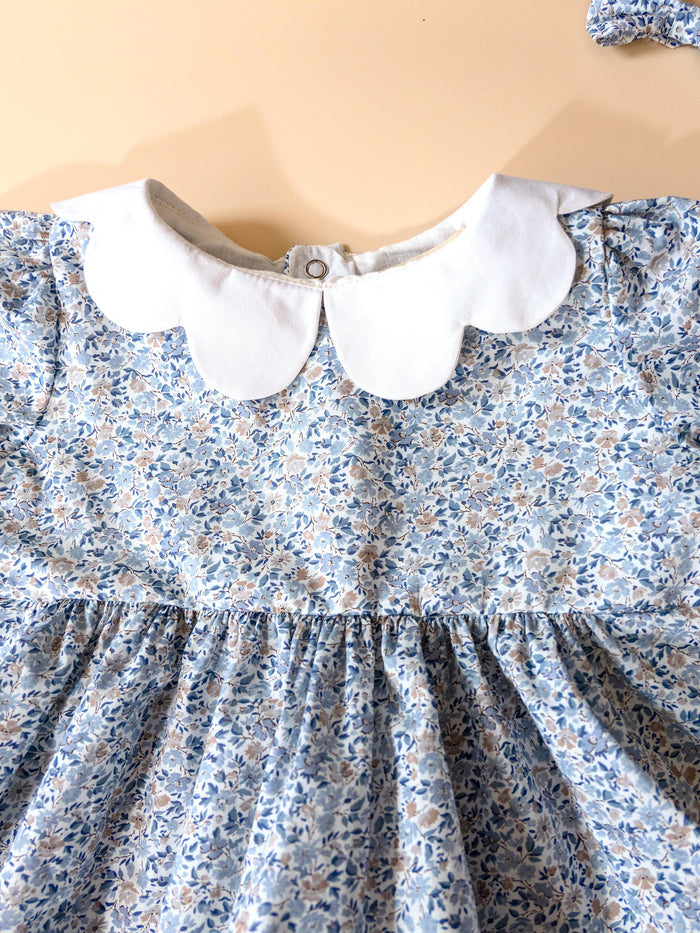 Long Sleeve Liberty London Baby Bubble: Ditsy Floral Print Cotton Romper, Scallop Collar