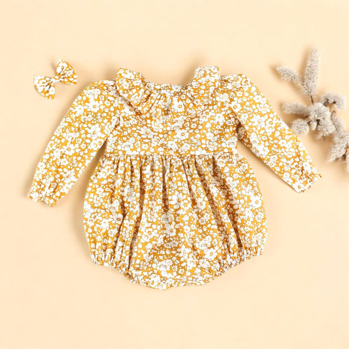 Long Sleeve Liberty London Baby Bubble Romper Playsuit With Pierrot Collar