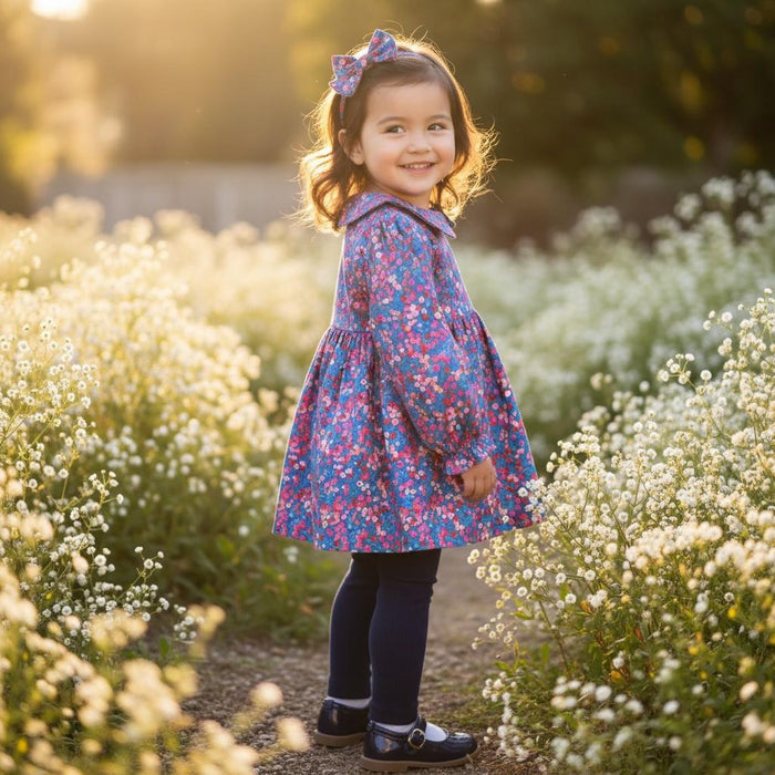 Long Sleeve Liberty Print Girl Blouse: Peter Pan Collar, Ditsy Floral Print Cotton