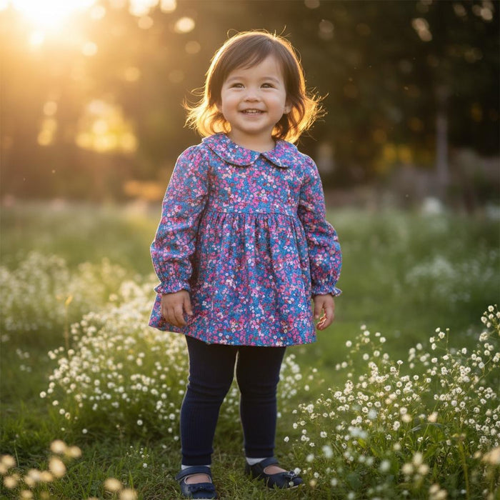 Long Sleeve Liberty Print Girl Blouse: Peter Pan Collar, Ditsy Floral Print Cotton