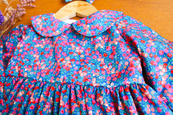 Long Sleeve Liberty Print Girl Blouse: Peter Pan Collar, Ditsy Floral Print Cotton