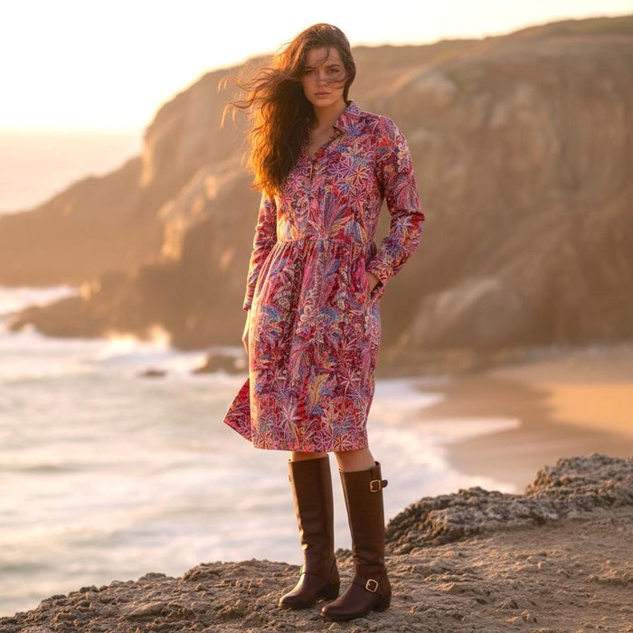Long Sleeve Liberty Print Shirt Dress: Botanical Floral Print