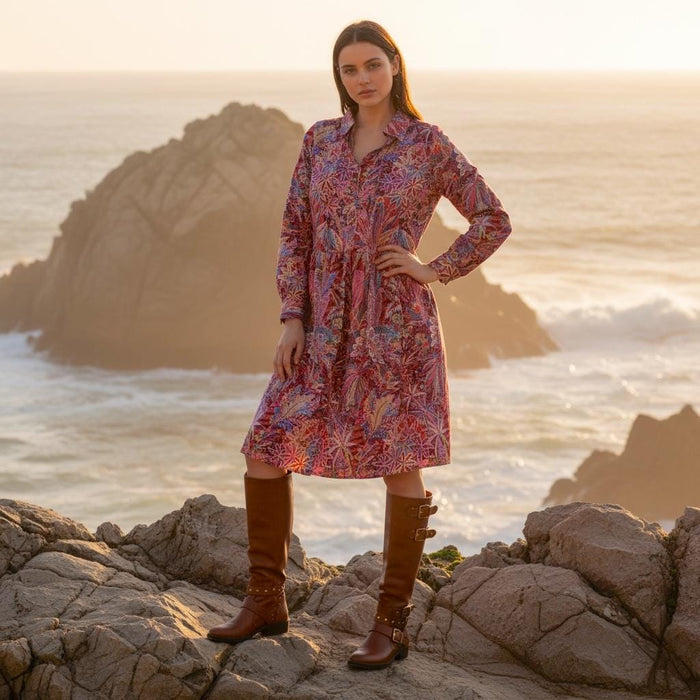 Long Sleeve Liberty Print Shirt Dress: Botanical Floral Print