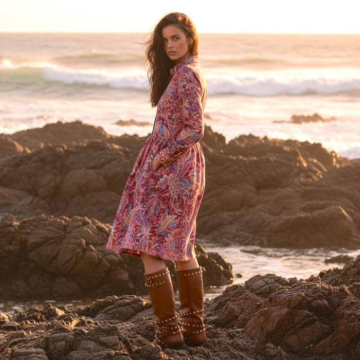 Long Sleeve Liberty Print Shirt Dress: Botanical Floral Print