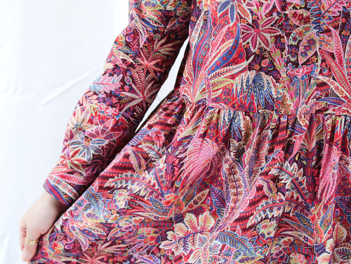 Long Sleeve Liberty Print Shirt Dress: Botanical Floral Print