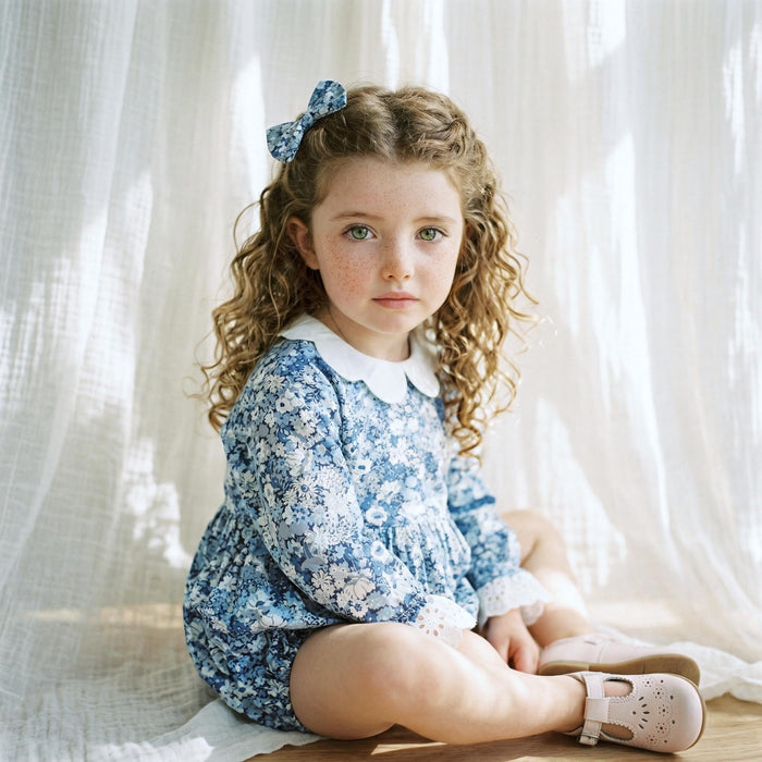 Long-Sleeved Liberty London Special Occasion Bubble Playsuit, Handmade Sustainable Children-wear, Ditsy Floral Children Romper
