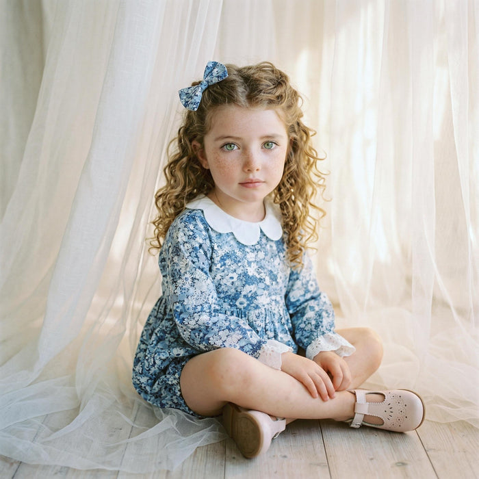 Long-Sleeved Liberty London Special Occasion Bubble Playsuit, Handmade Sustainable Children-wear, Ditsy Floral Children Romper