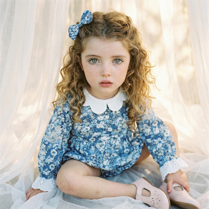 Long-Sleeved Liberty London Special Occasion Bubble Playsuit, Handmade Sustainable Children-wear, Ditsy Floral Children Romper