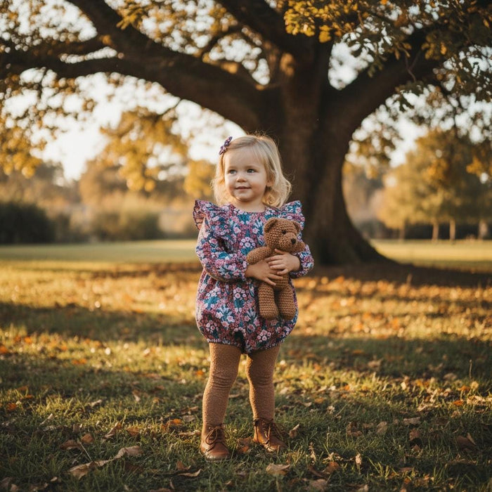 Long Sleeves Liberty Print Baby Bubble Romper: Ditsy Floral Cotton, Ruffle Playsuit Onesie