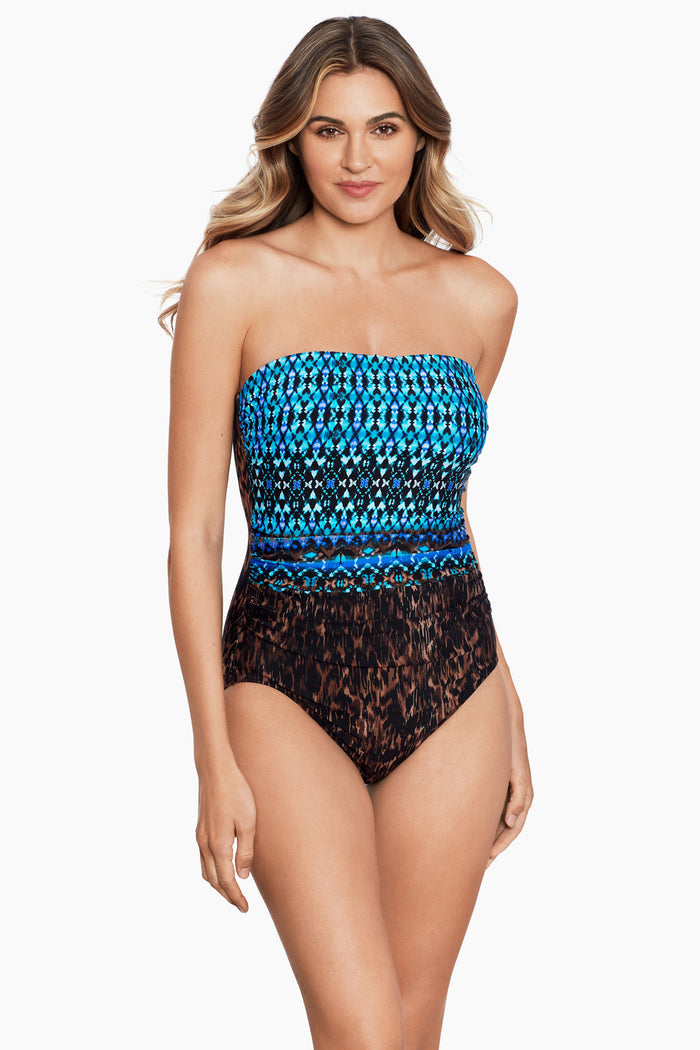 Woman in a bandeau swimsuit