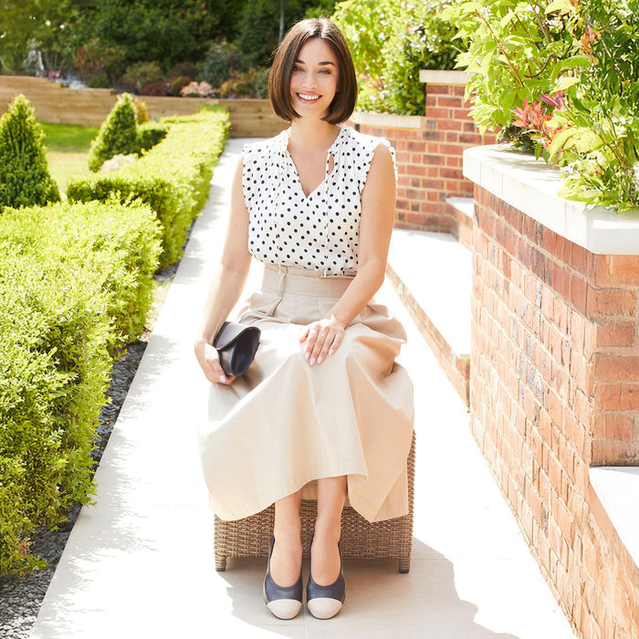 Luna: Navy & Cream Leather Shoes Sole Bliss