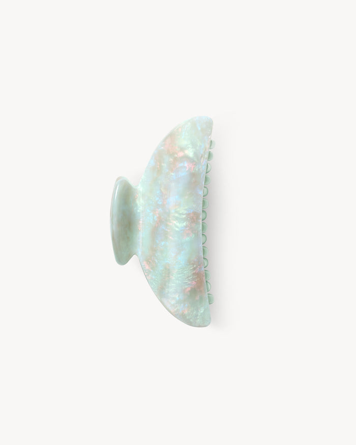 Off-model side profile view of the Machete Midi Claw in astral mint.
