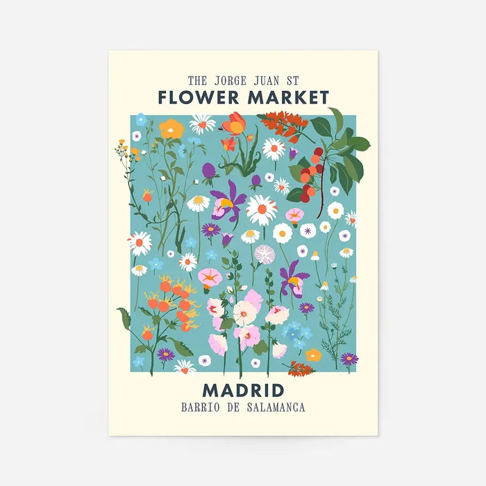 Madrid Flower Market Print, floral art print, unframed in neutral