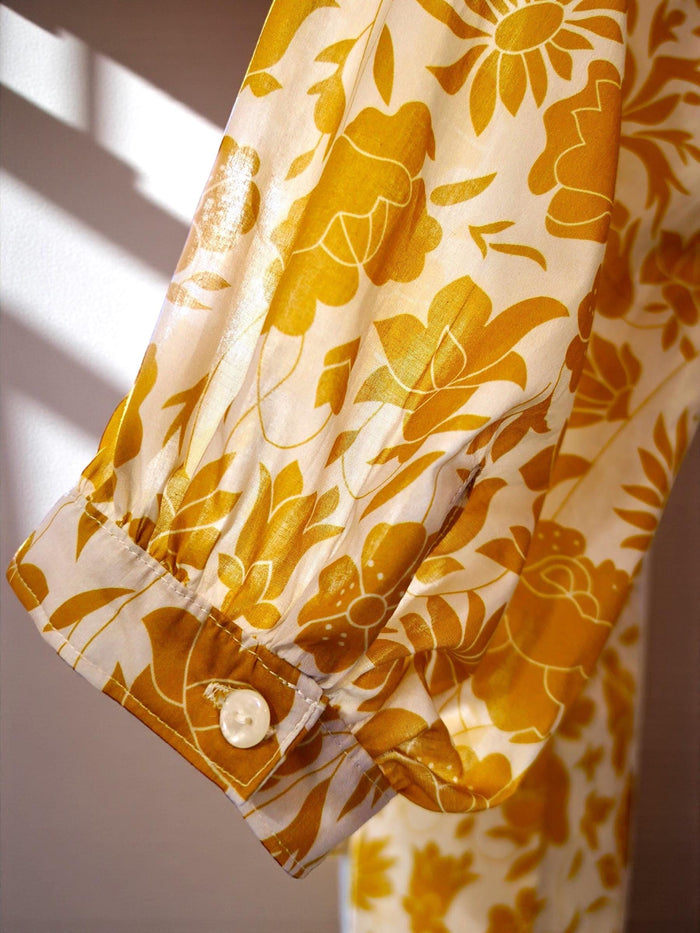 Mandarin Collar Liberty Blouse Floral Print 3/4 Sleeves