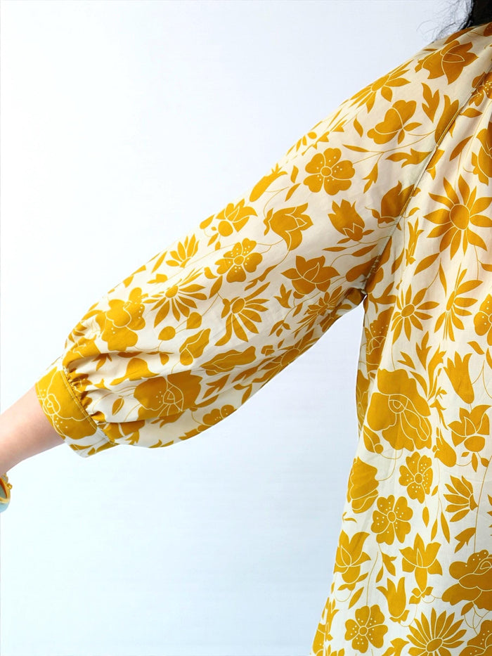Mandarin Collar Liberty Blouse Floral Print 3/4 Sleeves