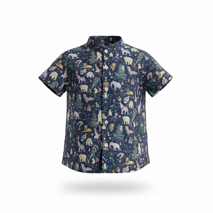 Mandarin Collar Liberty London Fabric Short Sleeve Boy Shirt: Button Up, Botanical Floral Print