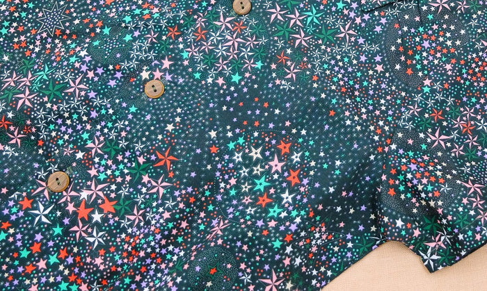 Mandarin Collar Liberty London Fabric Short Sleeve Boy Shirt: Button Up, Botanical Floral Print