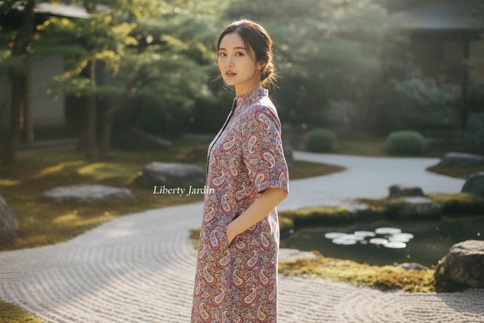 Mandarin Collar Liberty London Shift Dress: Elegant Floral Print, Ditsy Half Sleeves Shirt Dress