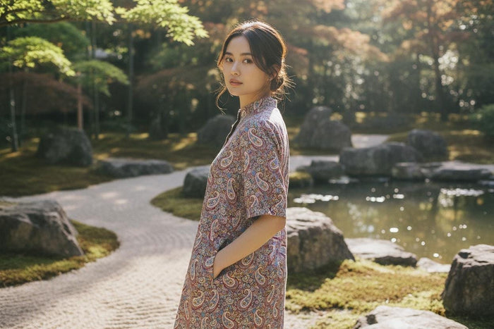 Mandarin Collar Liberty London Shift Dress: Elegant Floral Print, Ditsy Half Sleeves Shirt Dress