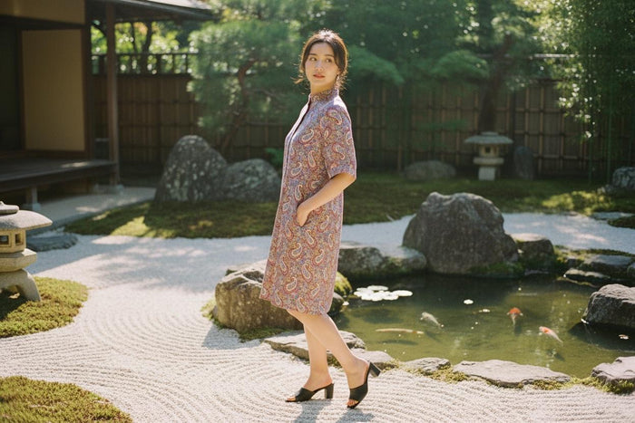 Mandarin Collar Liberty London Shift Dress: Elegant Floral Print, Ditsy Half Sleeves Shirt Dress