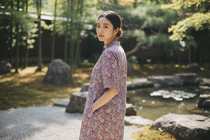 Mandarin Collar Liberty London Shift Dress: Elegant Floral Print, Ditsy Half Sleeves Shirt Dress