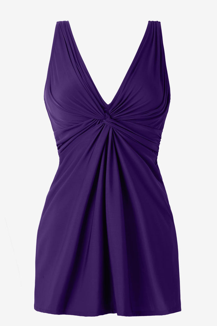 Mulberry purple swim dress with a deep v-neckline