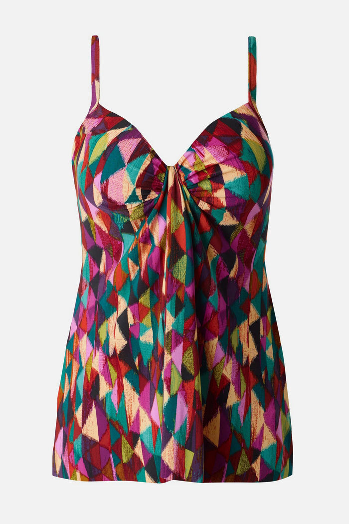 Multicolored geometric printed tankini top