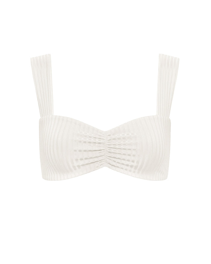 LSPACE Marlee bikini top in ribbed cream, off-model flat lay.