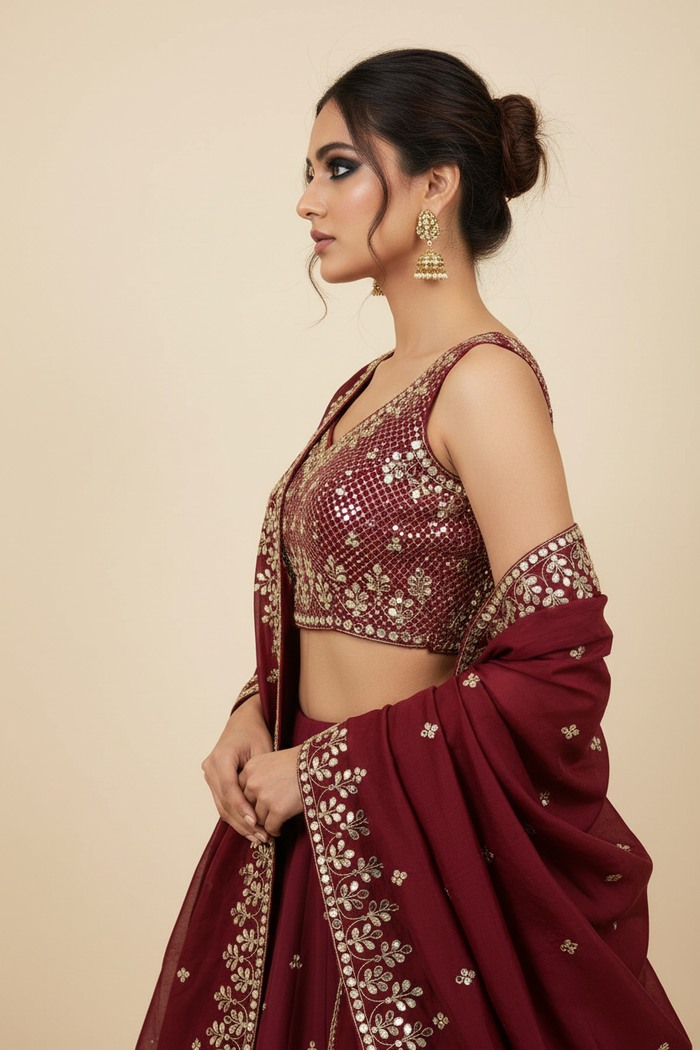 Maroon Gota work Lehenga