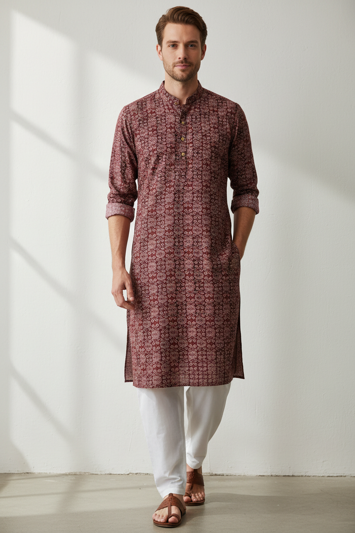 Maroon Printed Kurta Set
