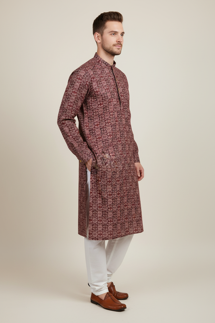 Maroon Printed Kurta Set