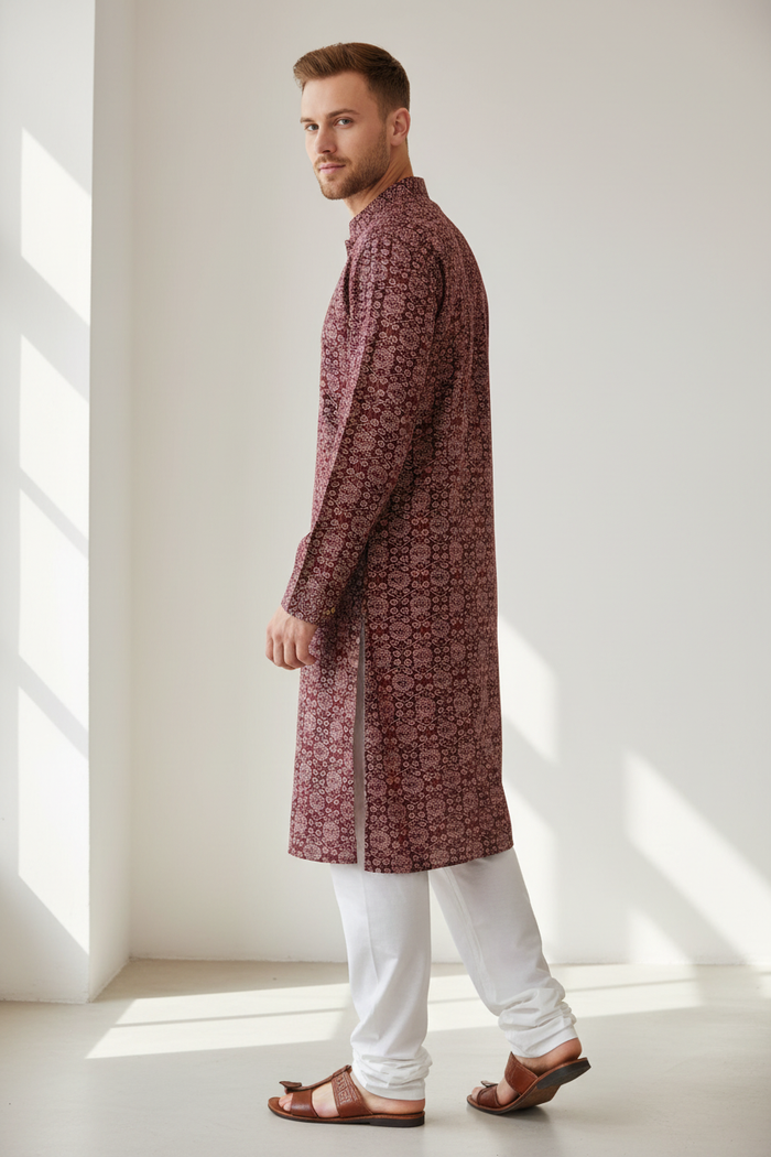 Maroon Printed Kurta Set