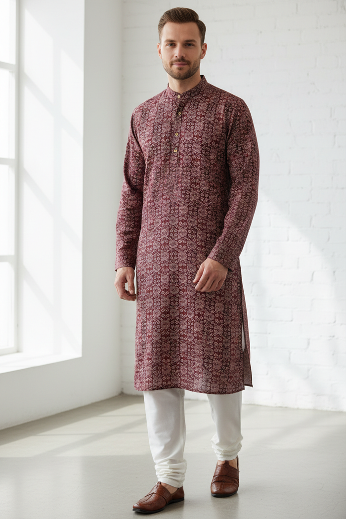 Maroon Printed Kurta Set