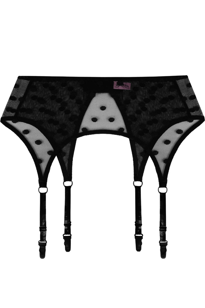 Marshmallow Dots Black garter belt