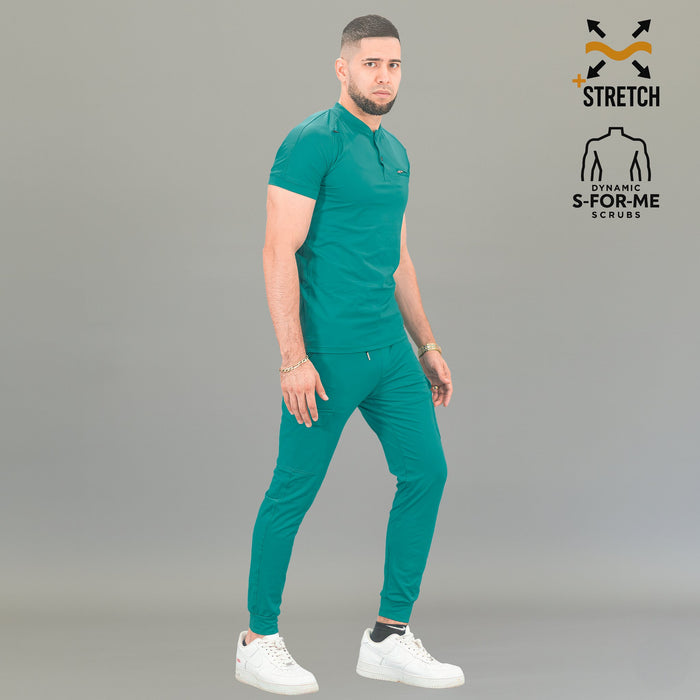 Men's teal blue scrubs top 901 front view athletic fit