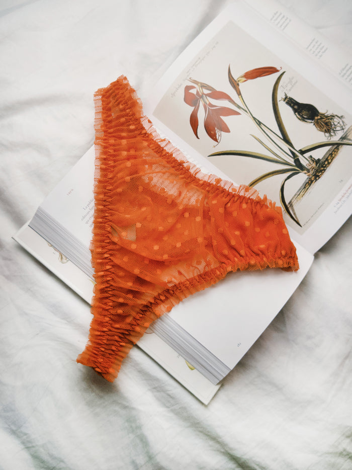 Mimi Orange dots high waisted thongs