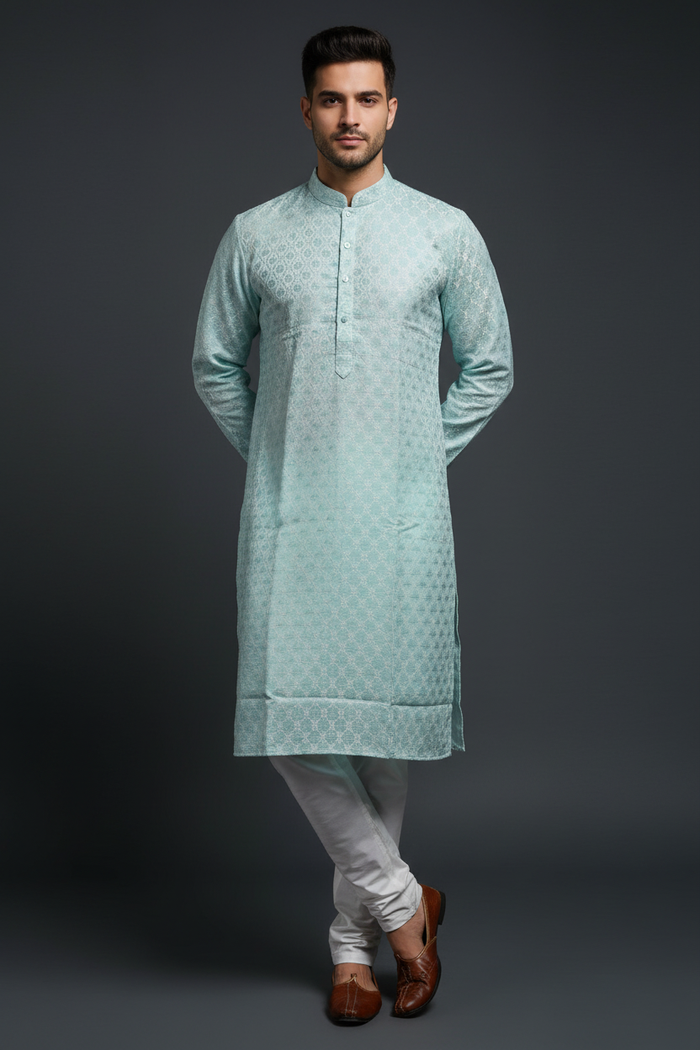 Front view – mint kurta with white pajama