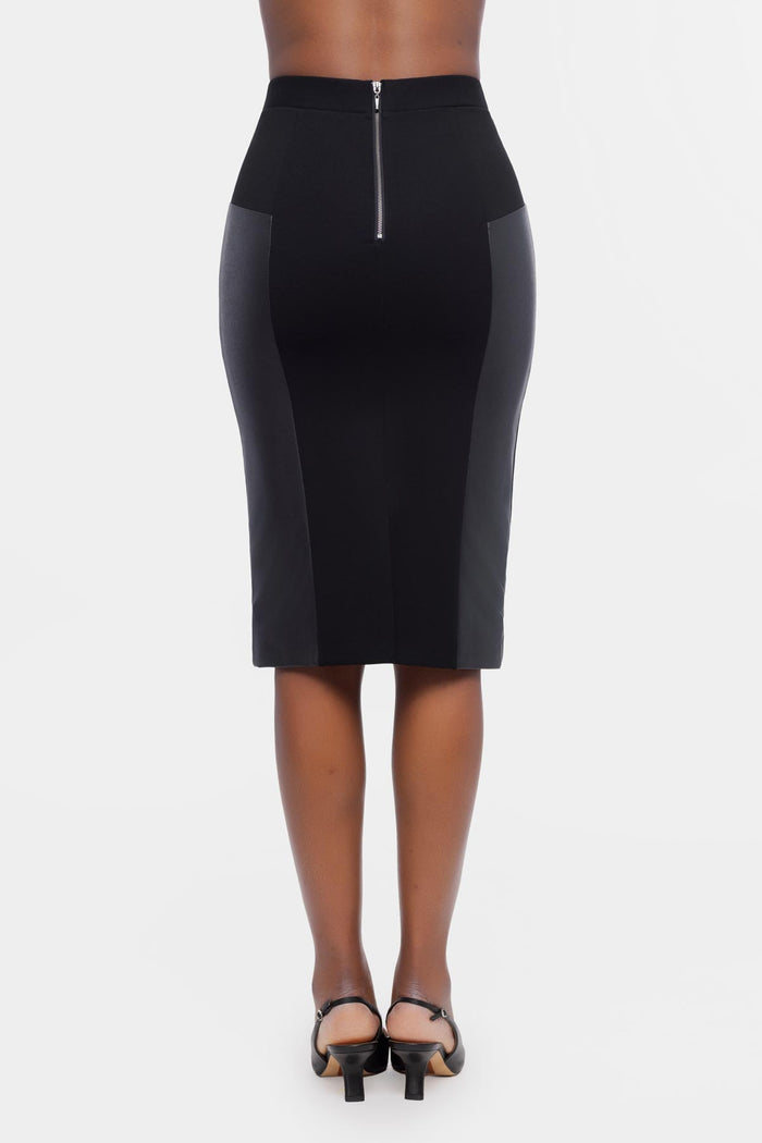 Mirasculpt Mix Media Pencil Skirt in Black