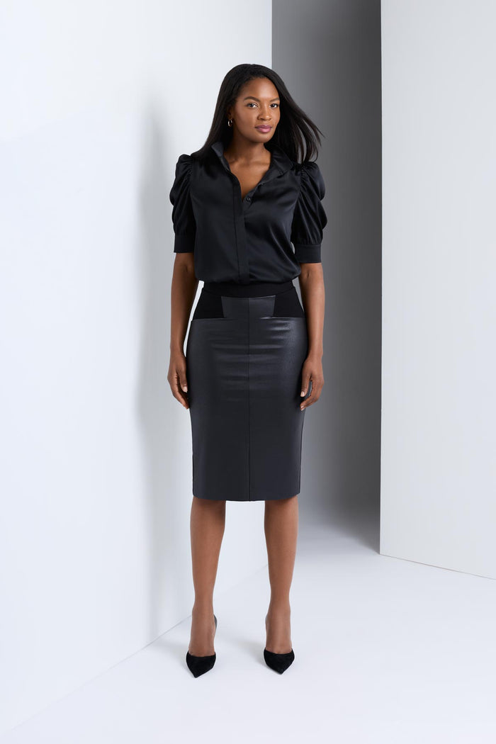 Mirasculpt Mix Media Pencil Skirt in Black