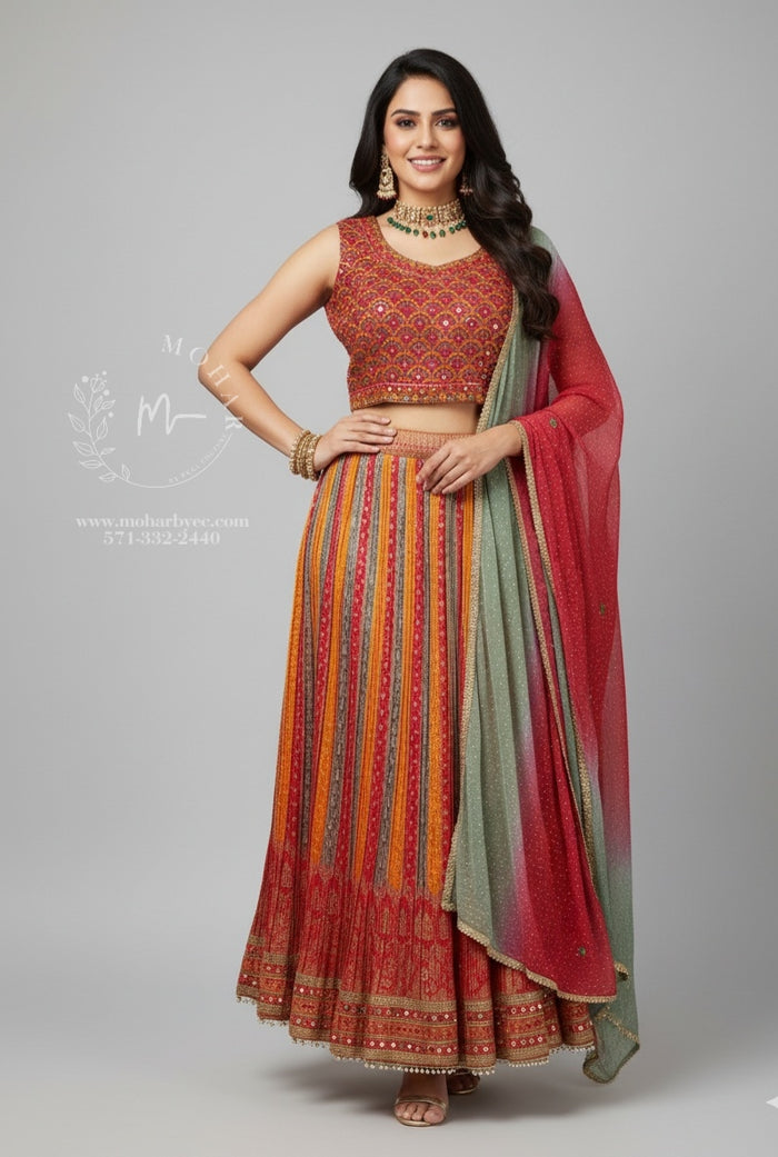 Multicolor Benarasi Crop Top Lehenga