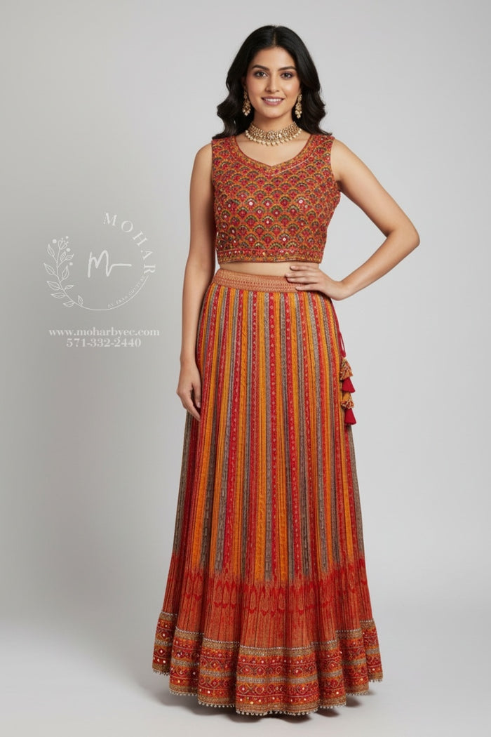 Multicolor Benarasi Crop Top Lehenga