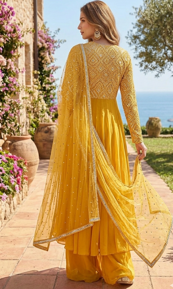 Mustard Yellow Embroidered Anarkali Set