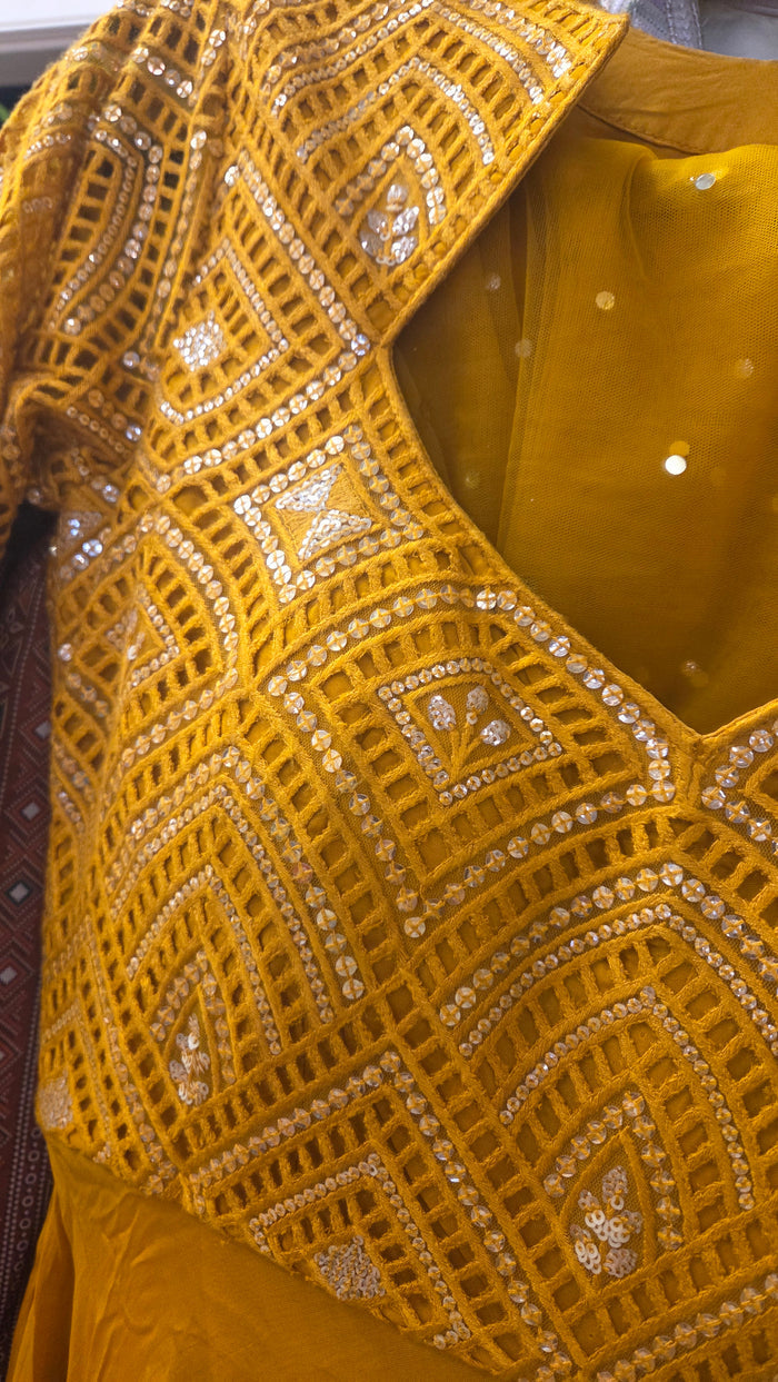 Mustard Yellow Embroidered Anarkali Set