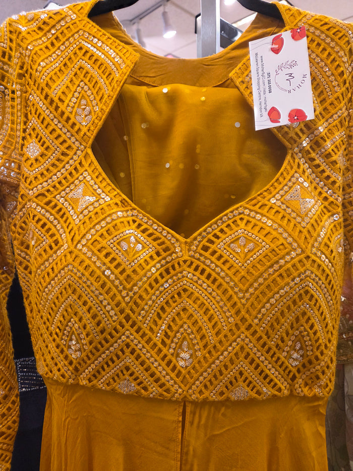 Mustard Yellow Embroidered Anarkali Set