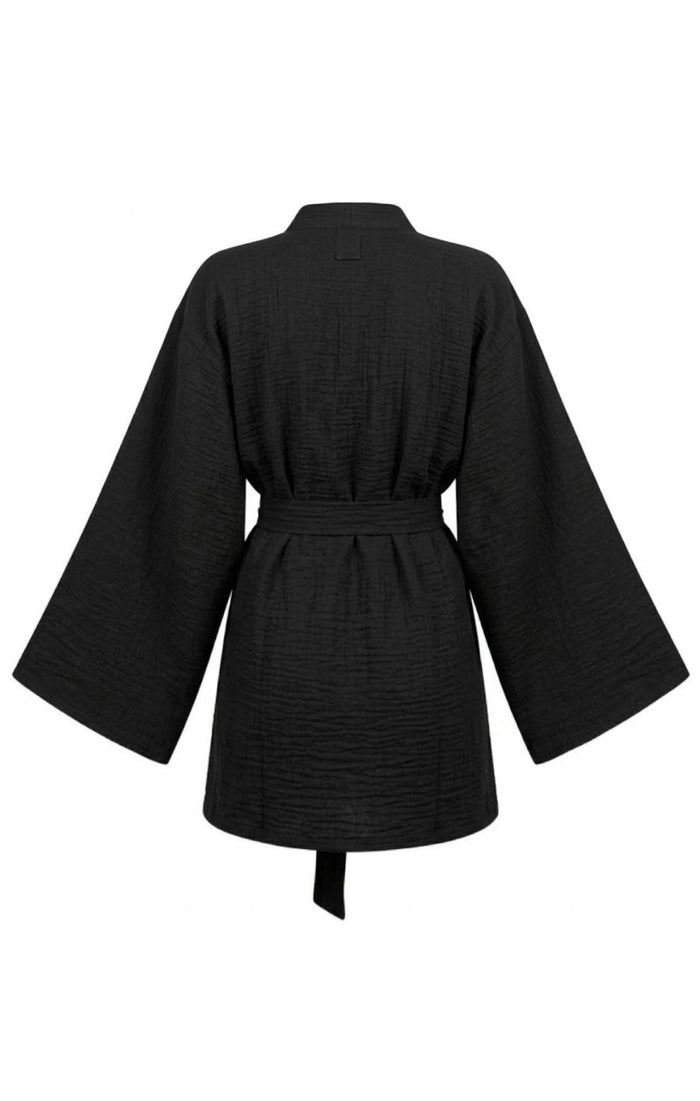Mutsumi black mini kimono robe