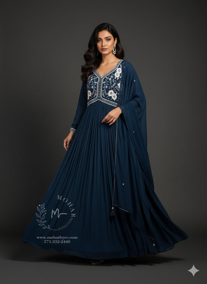 Navy Blue Anarkali Gown-Style