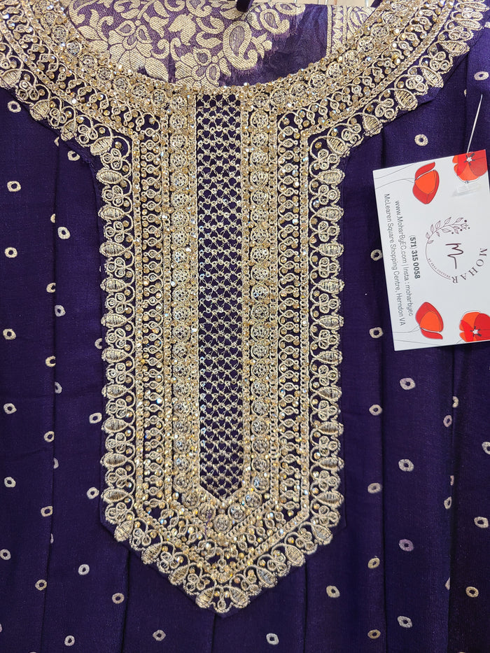 Navy Blue Embroidered Anarkali Gown with Gold Detailing