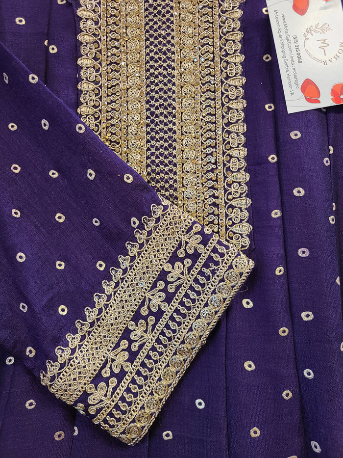 Navy Blue Embroidered Anarkali Gown with Gold Detailing