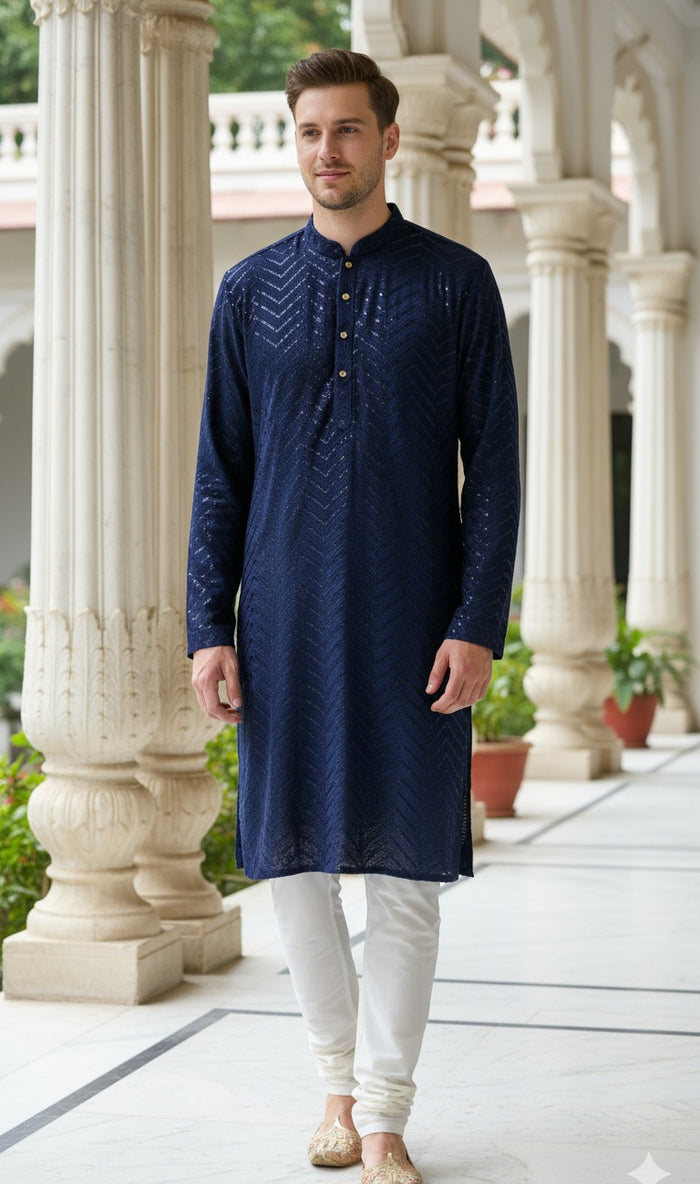 Navy Blue Sequin Embroidered Kurta