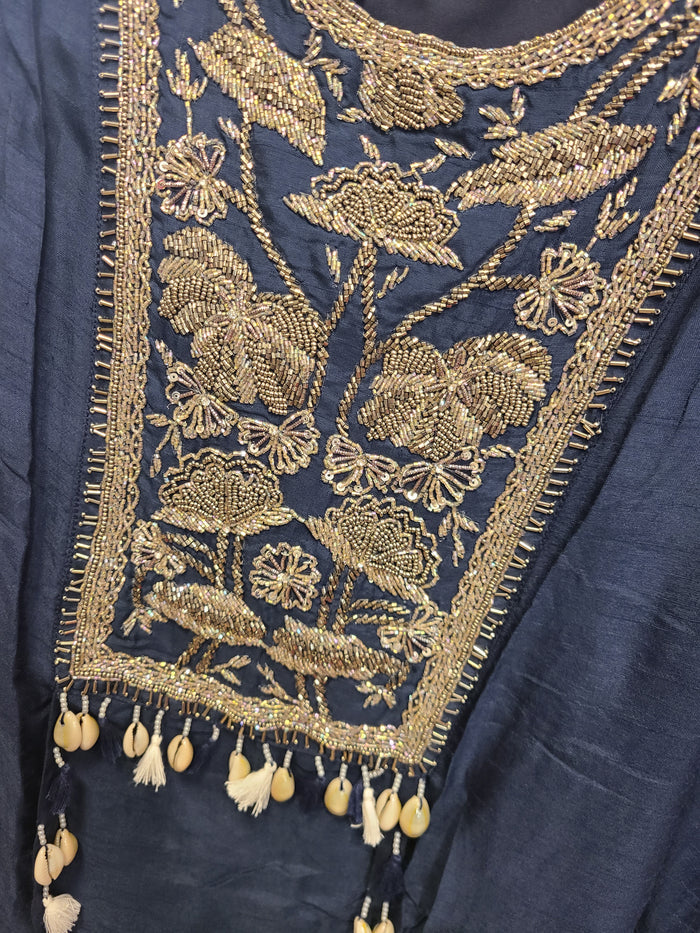 Navy Embellished Indo-Western Tunic & Pant Set